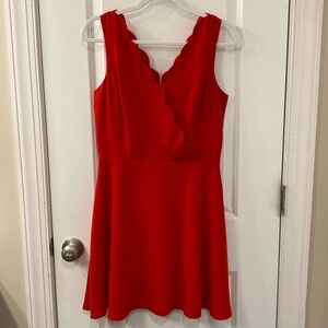 Alya Red Scalloped V Neck Dress size M